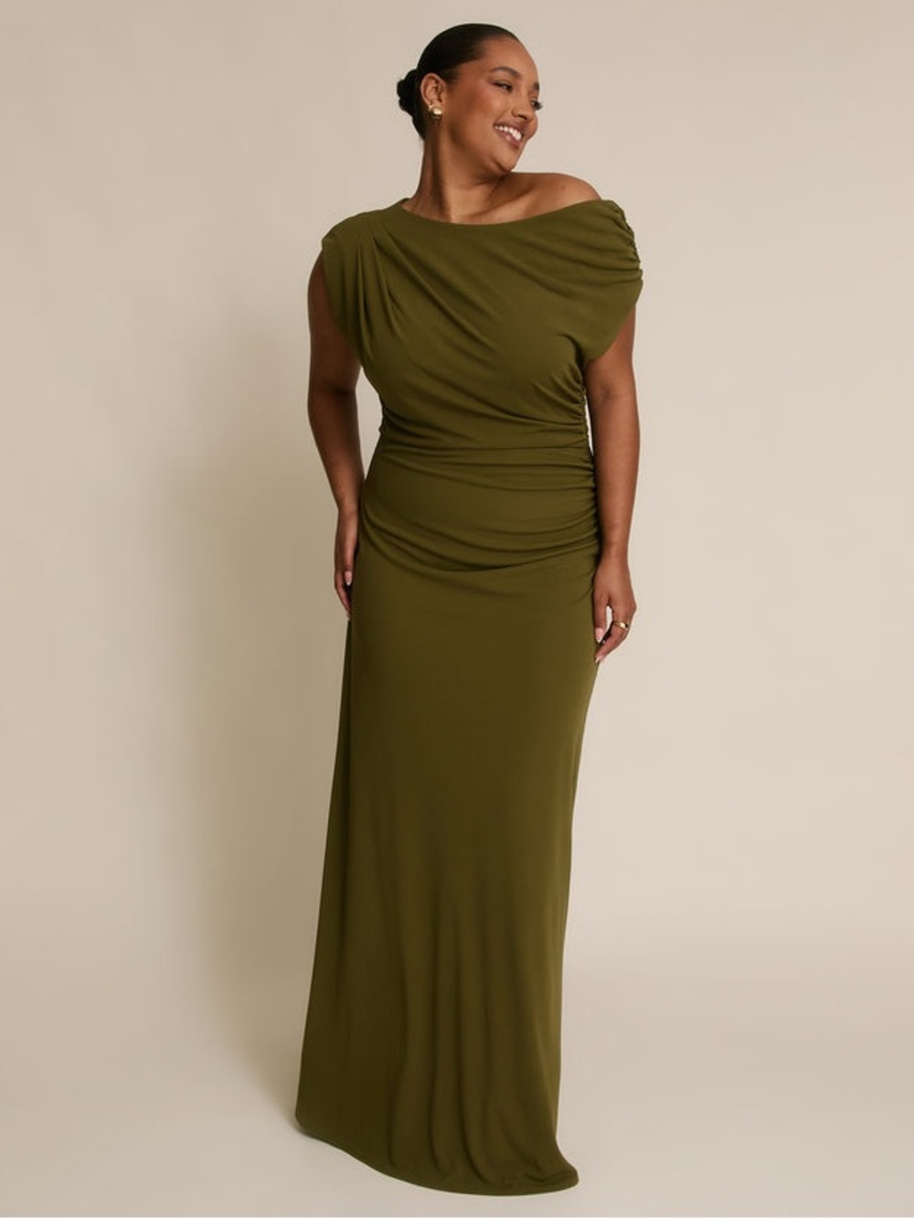 Asymmetric Neck Sculpt Bridesmaid Dress in Fern Green